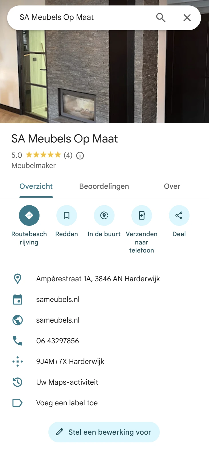 Google bedrijfsprofiel van SA Meubels