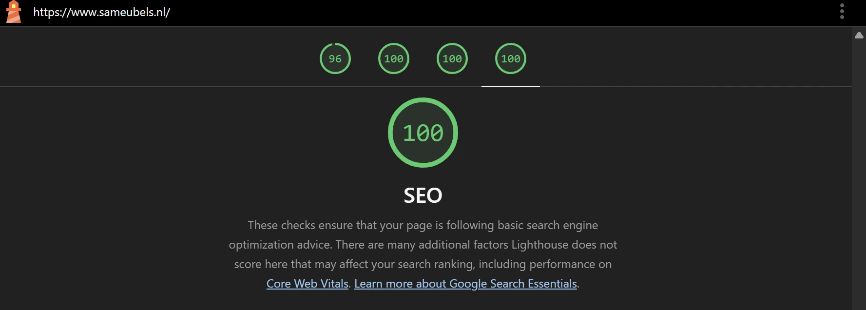 SEO score van SA Meubels